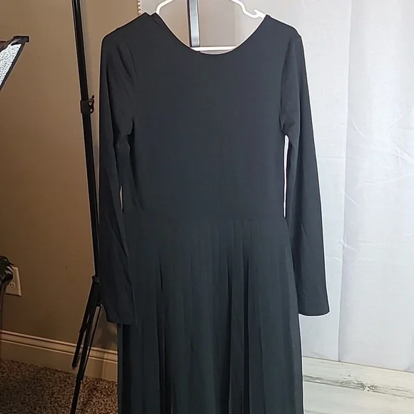 J. Crew Pleated Ballet Maxi Dress Stretch Cotton Long Sleeve Black Medium NWT - Picture 6 of 9